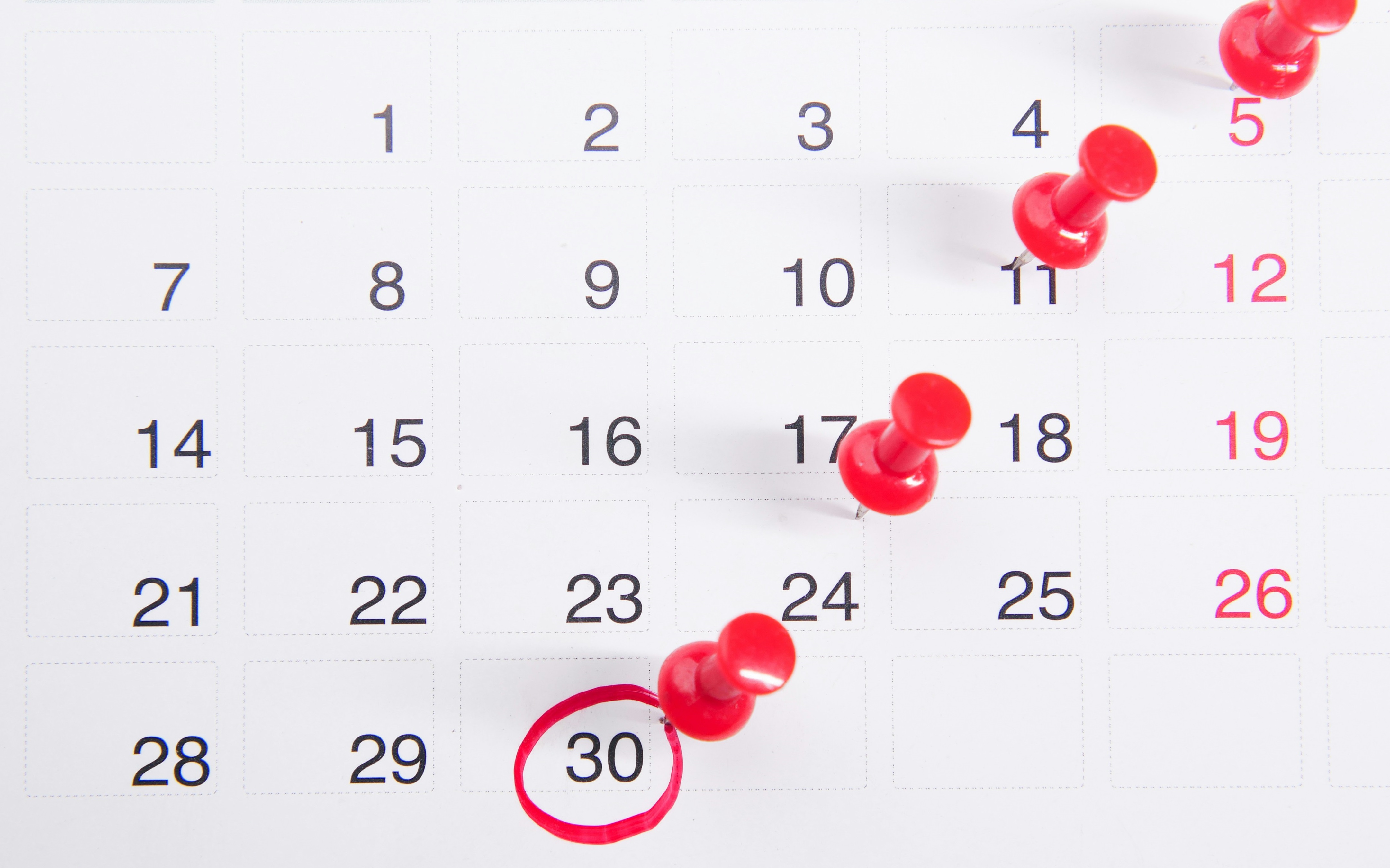 Calendário com datas marcadas para gerar antecipação