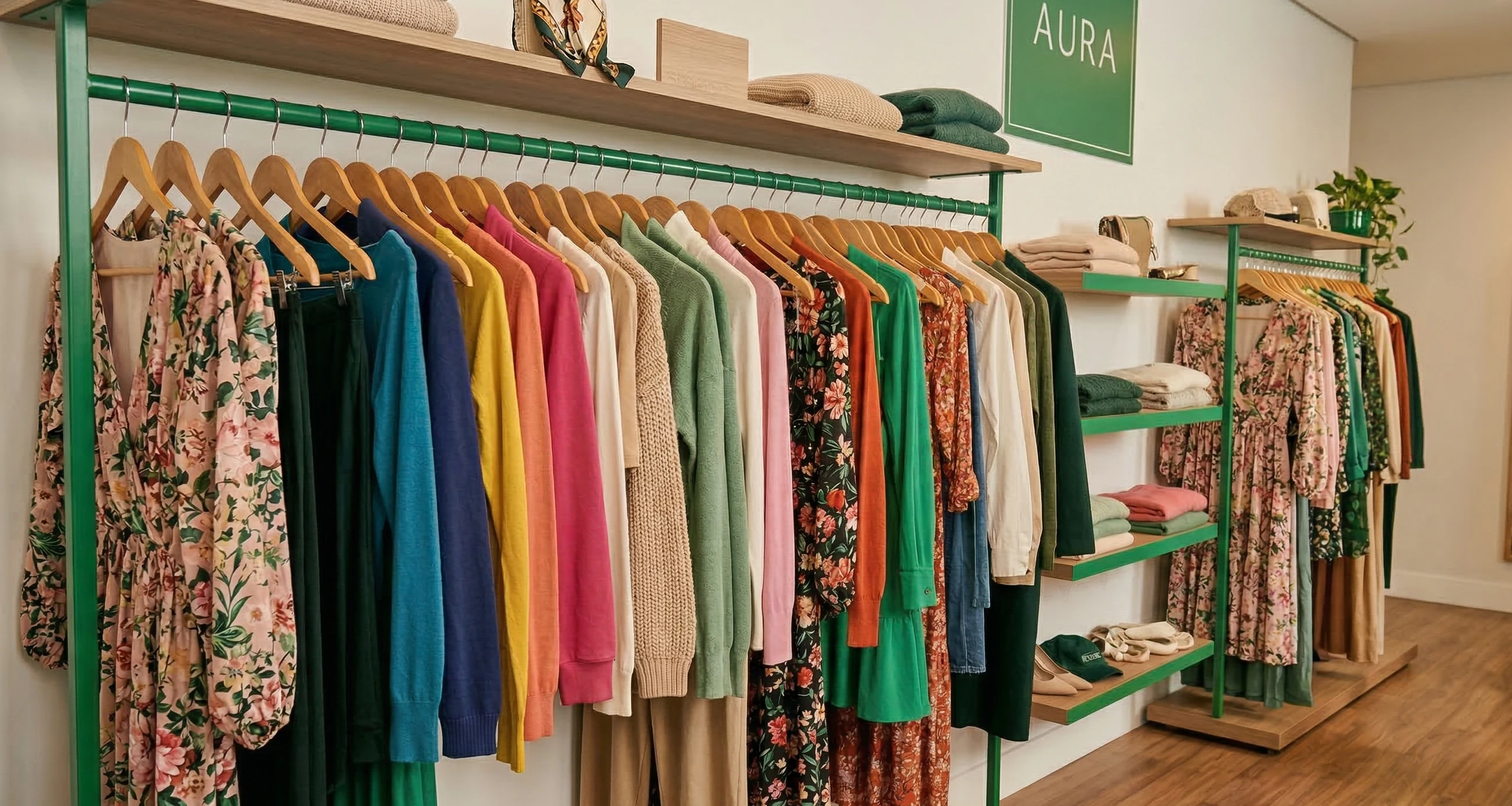 Arara de loja de roupas femininas