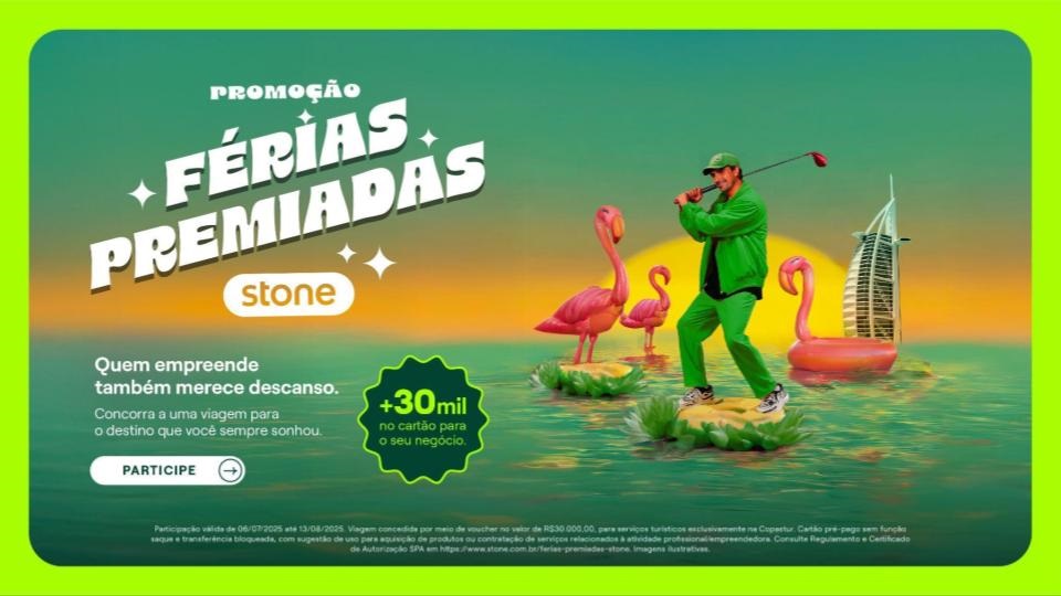 Arte de divulgação da promoção Férias Premiadas Stone
