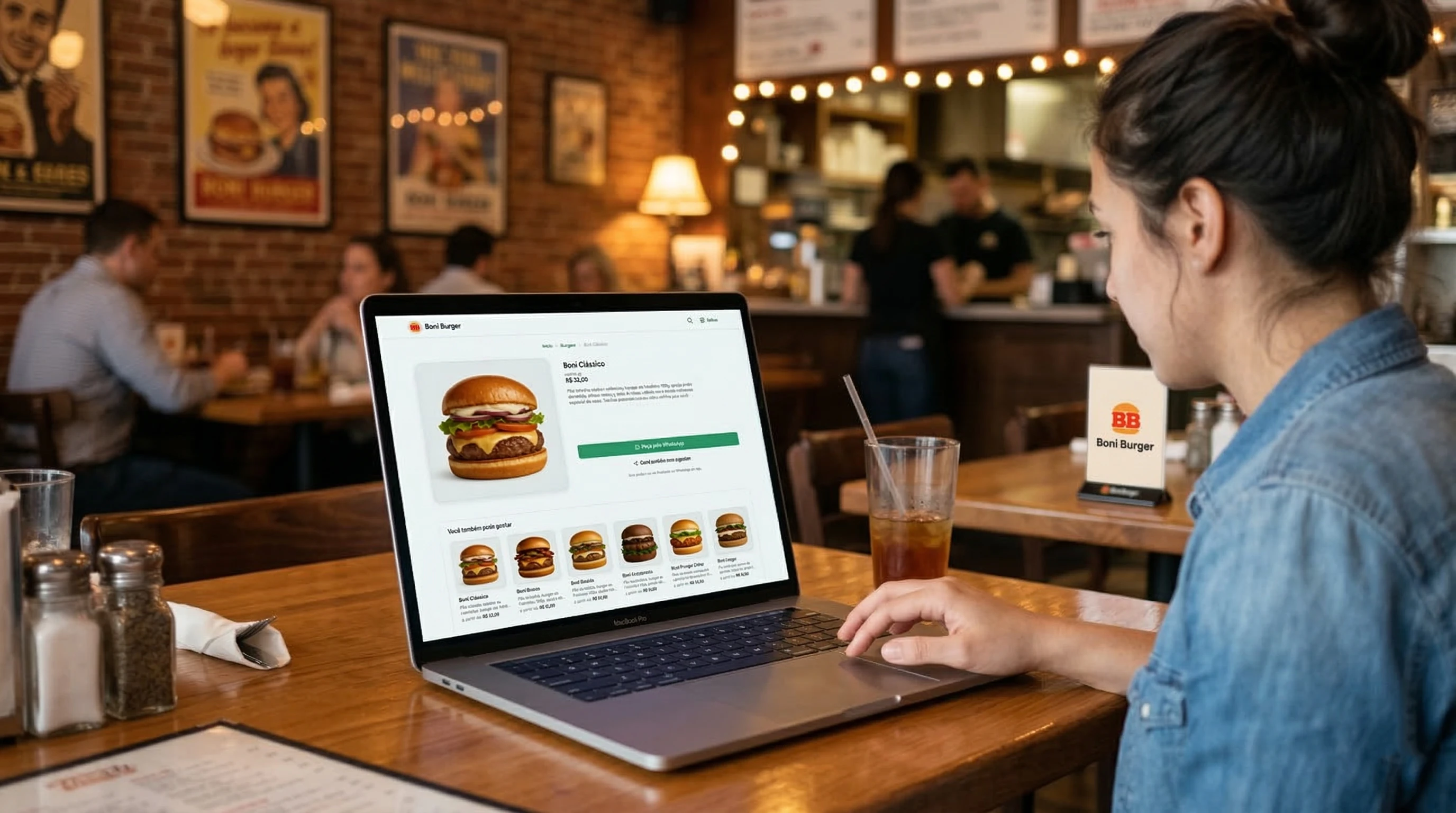 Mulher criando catálogo online no computador